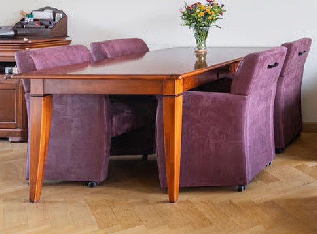 Noten houten eettafel met 4 stoelen, Ophalen, Gebruikt, 100 tot 150 cm, 50 tot 100 cm