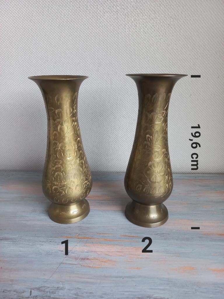Twee Vintage Indianse Brass Vaasjes, Messing Vaasjes, Ophalen of Verzenden