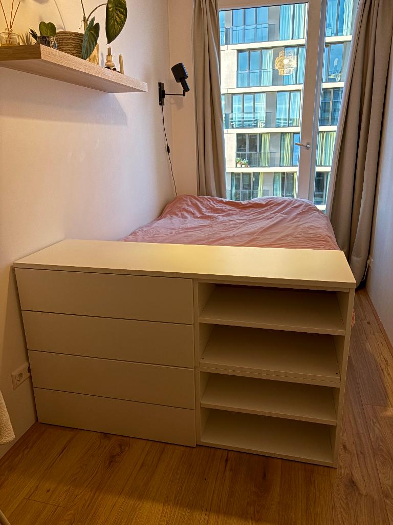 IKEA PLATSA bed 140x200 met opbergruimte, Ophalen, Wit, Tweepersoons, 140 cm