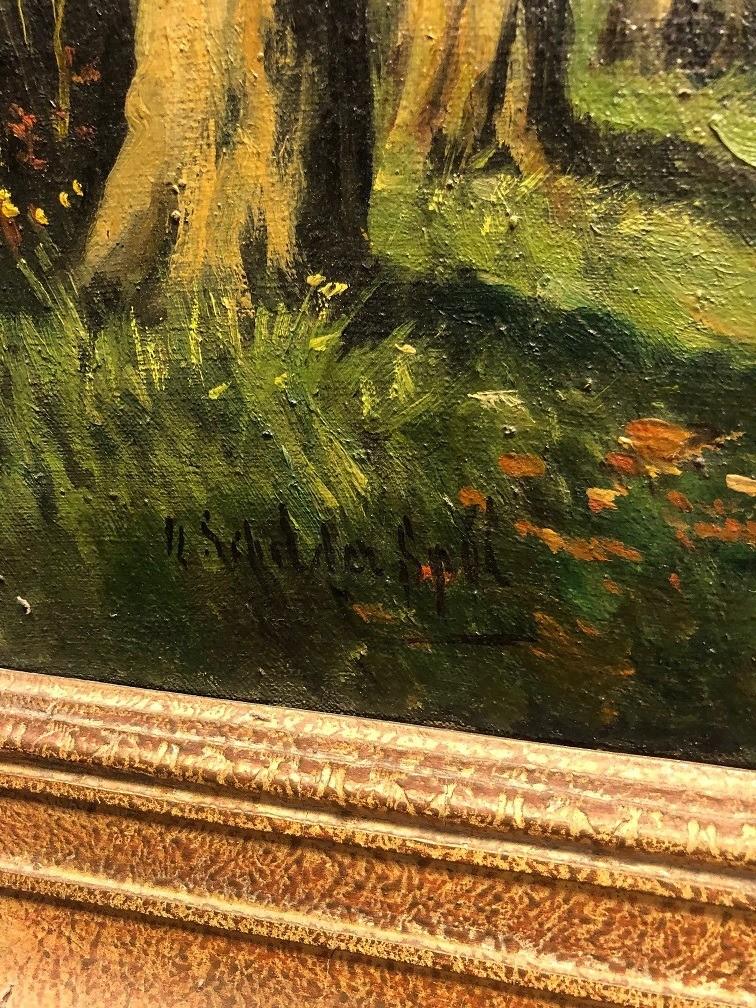 Groot oude schilderij landschap; boerderij olieverf op doek, Antiek en Kunst, Kunst | Schilderijen | Klassiek, Ophalen