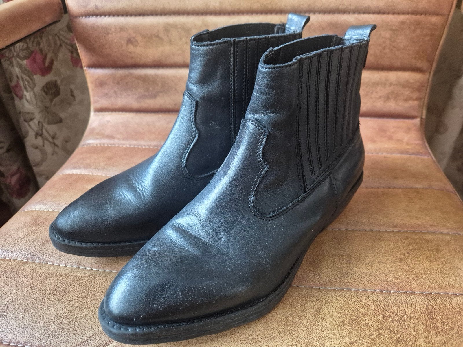 Zwarte leren enkellaarzen - Maat 39 - Made in Italy, Verzenden, Zwart, Lage of Enkellaarzen, Onbekend