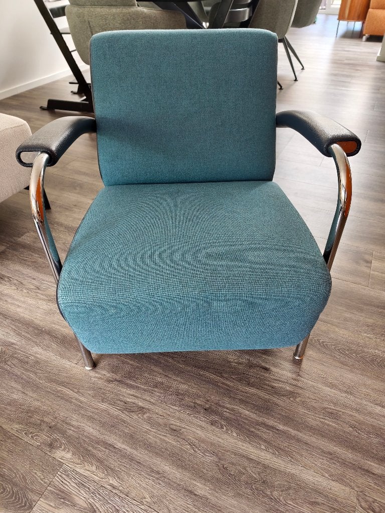 Leolux Scylla Fauteuil. Kobaltblauw, Ophalen, Gebruikt, 75 tot 100 cm, Leer