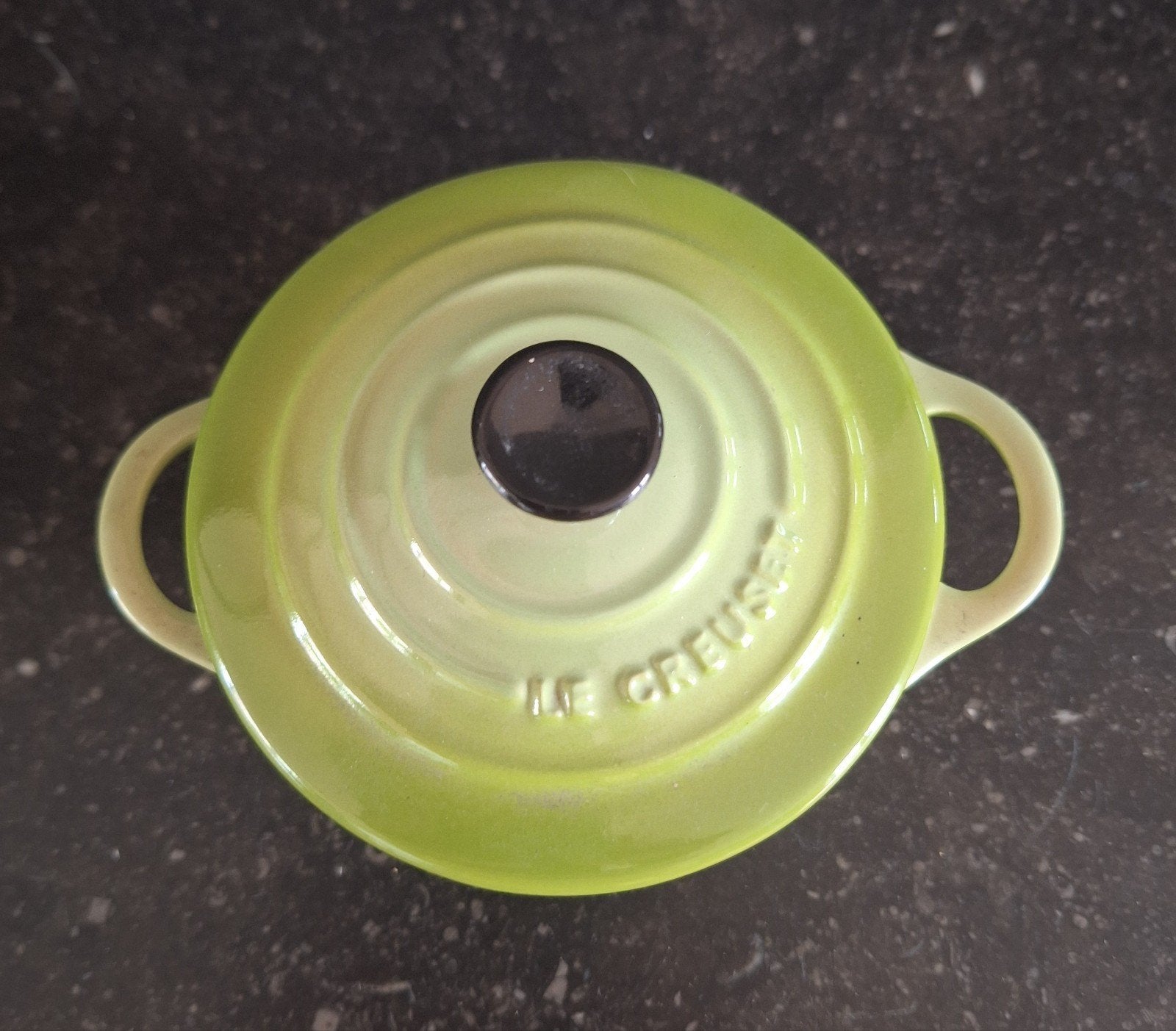 1 groene mini cocotte van Le creuset., Ophalen of Verzenden, Zo goed als nieuw, Groen