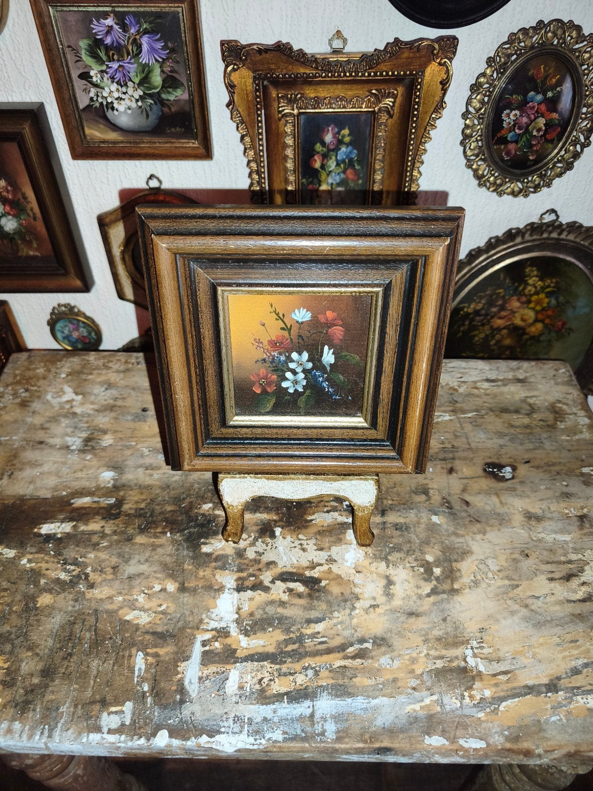Olieverf schilderijtje olieverfschilderijtje bloemen W98, Antiek en Kunst, Curiosa en Brocante, Ophalen of Verzenden