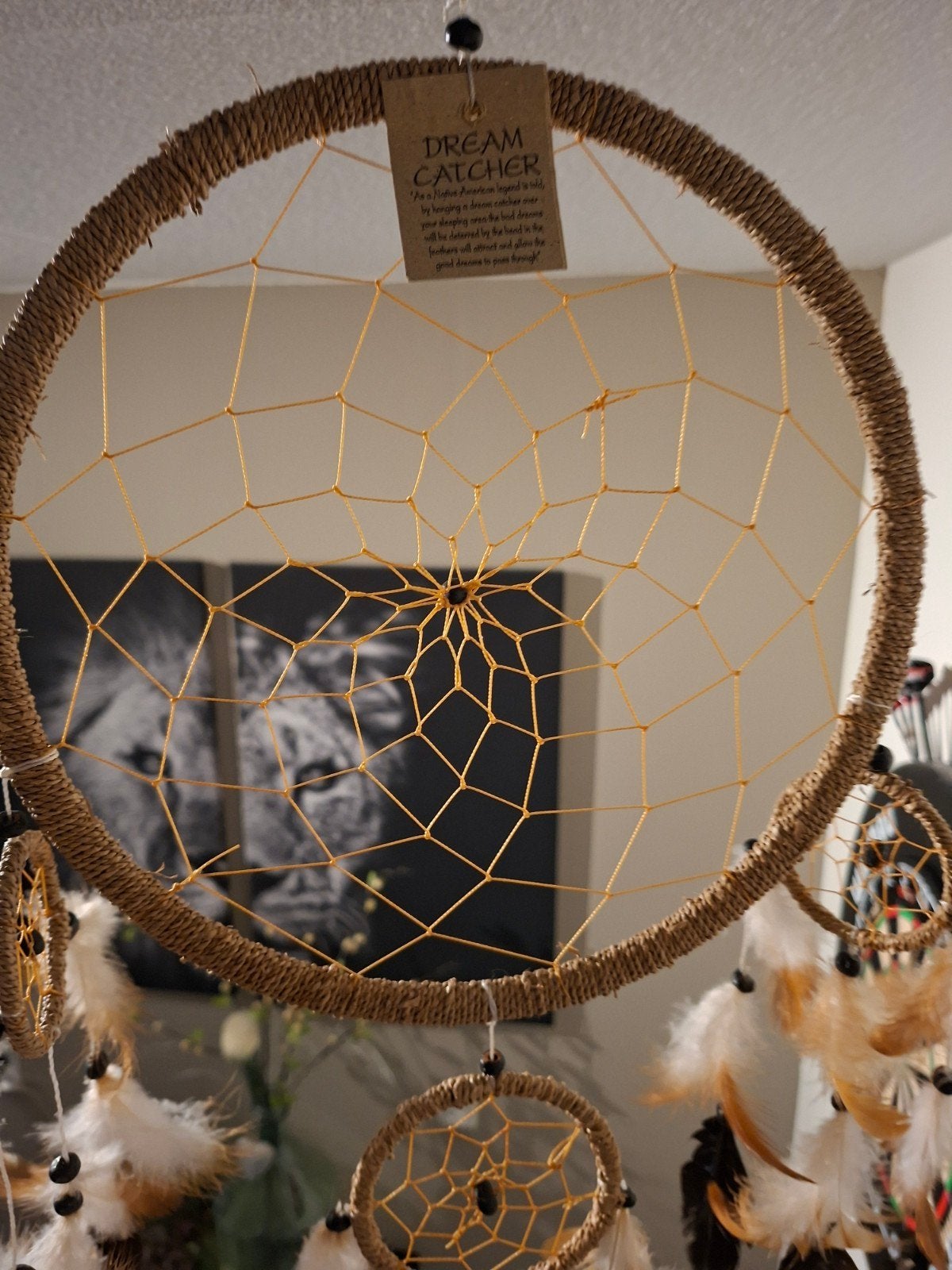 Grote Dromenvanger met Veren - Handgemaakt, Huis en Inrichting, Meerkleurig, Boho, Nieuw, Ophalen of Verzenden