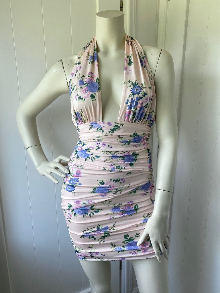 Nieuw: zomerjurkje / halterjurkje gebloemd ZARA mt. S, Zara, Nieuw, Ophalen of Verzenden, Roze