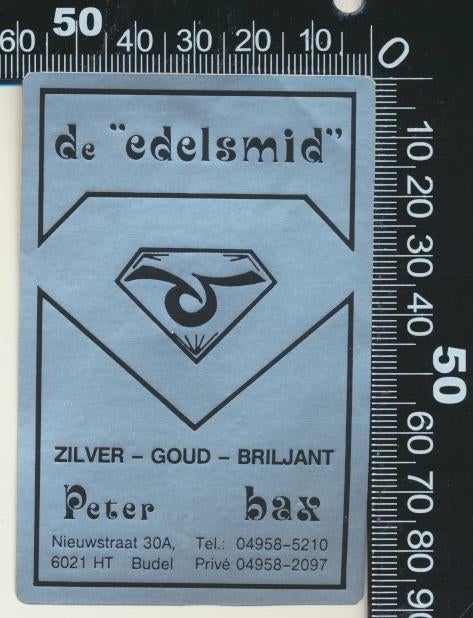 Sticker: Peter Bax De Edelsmid - Budel, Verzamelen, Stickers, Zo goed als nieuw, Bedrijf of Vereniging, Ophalen of Verzenden