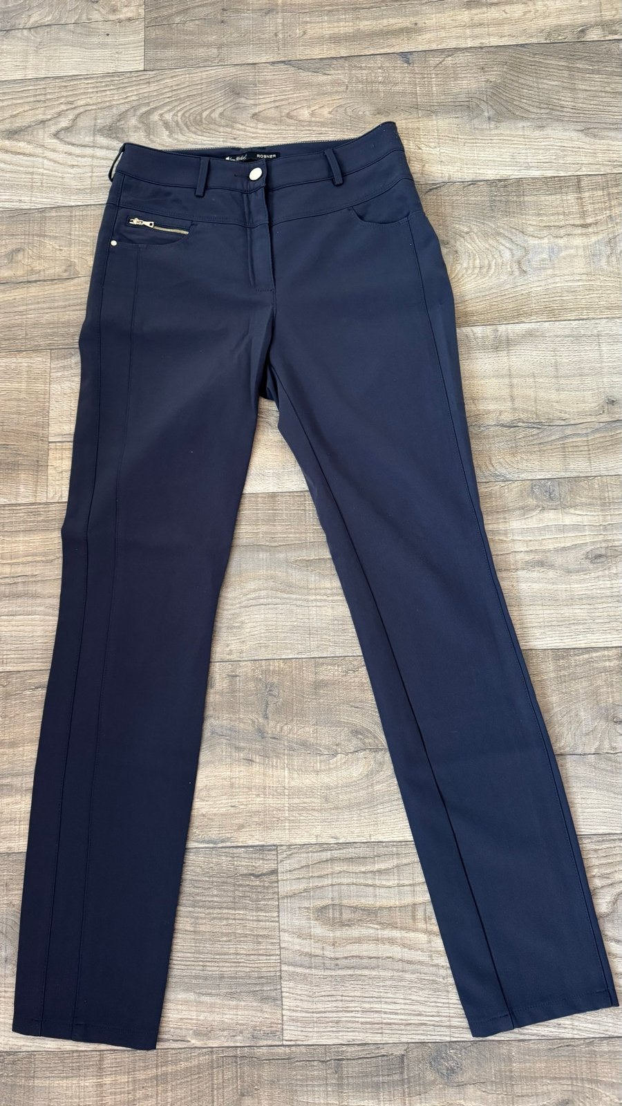 Rosner Donkerblauwe broek met ritsdetails, Blauw, Ophalen of Verzenden, Zo goed als nieuw, Maat 36 (S)