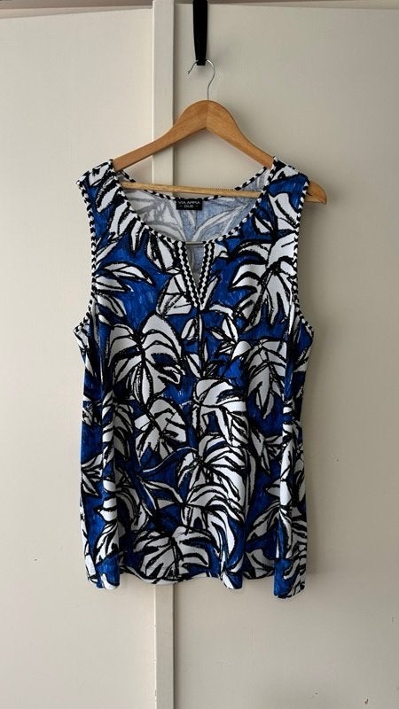 Via Appia Due Viscose Tuniek 48 Bladprint Boho Als Nieuw, Blauw, Maat 46/48 (XL) of groter, Ophalen of Verzenden, Zo goed als nieuw