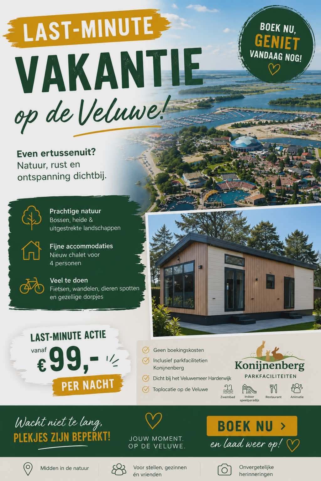 Last minute nieuw chalet weekje Veluwe! Hoge korting!, Ophalen of Verzenden, Nieuw