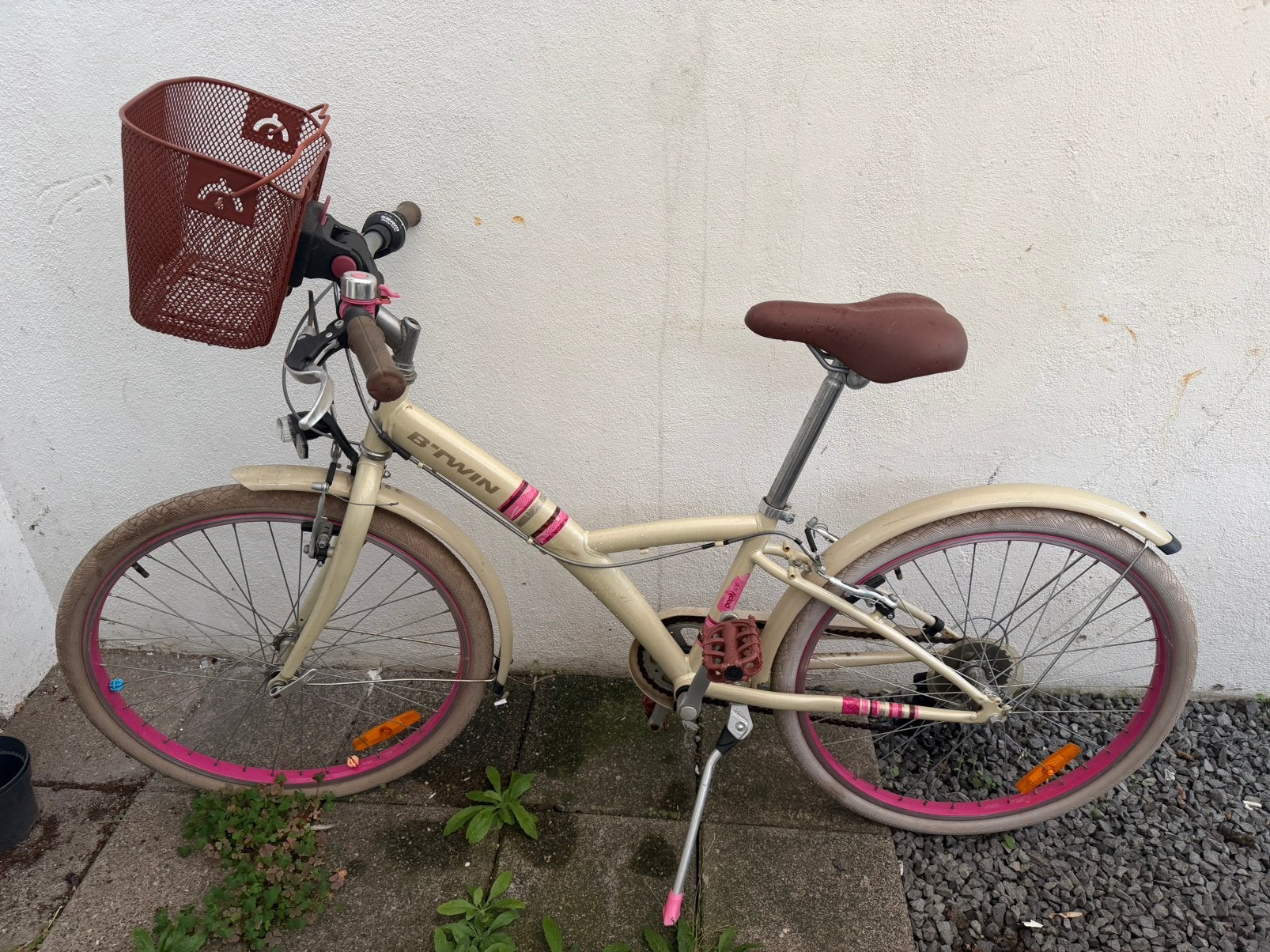 B’Twin Poply 500 24” kinderfiets – crème/roze, Minder dan 47 cm, Ophalen, Zo goed als nieuw, Aluminium