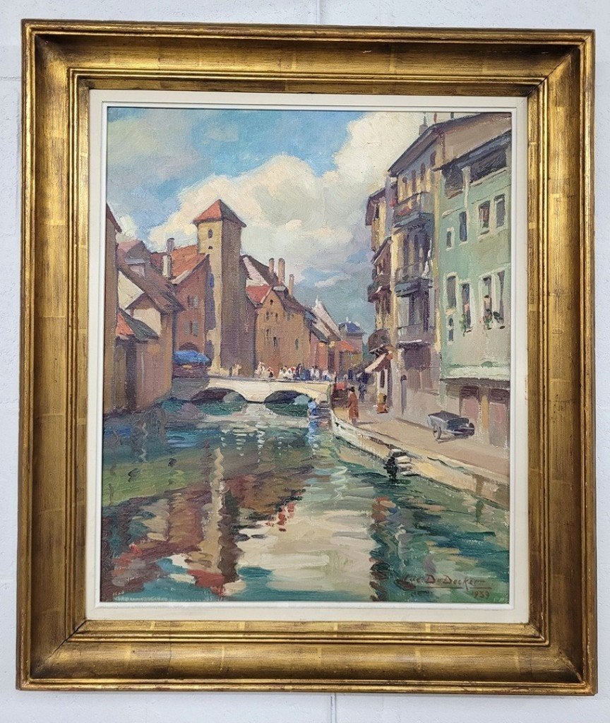 Luc DE DECKER, In Annecy, Antiek en Kunst, Doek, Ophalen of Verzenden, Gedateerd, Olieverf