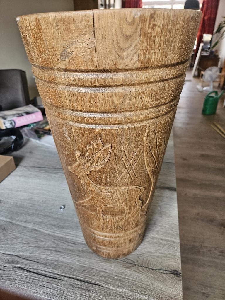 Houten parapluhouder met houtsnijwerk, Ophalen, Zo goed als nieuw, Hout
