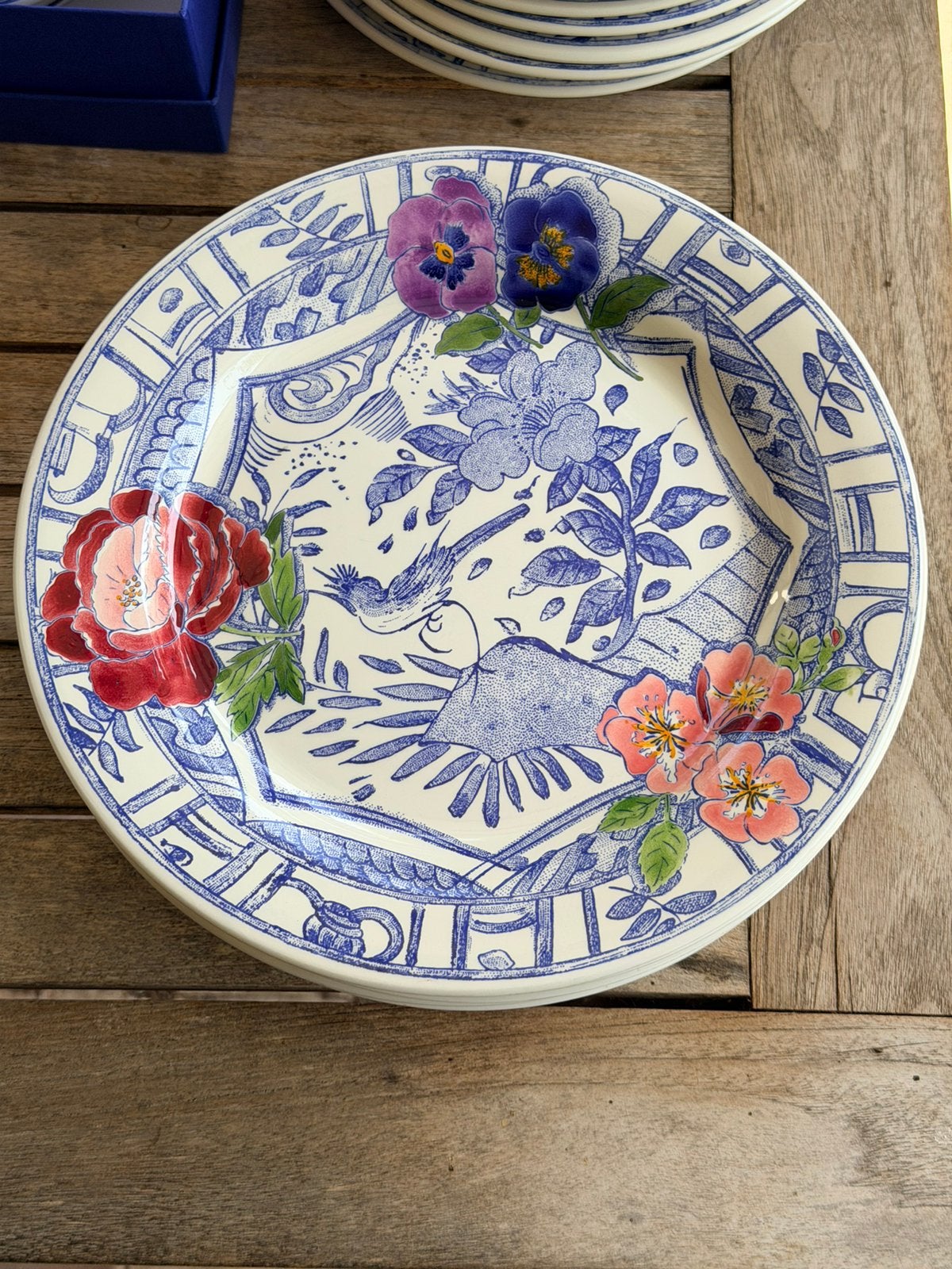 Gien OISEAU BLEU FLEURI Dinerborden, Huis en Inrichting, Keuken | Servies, Ophalen of Verzenden, Zo goed als nieuw, Bord(en), Overige stijlen