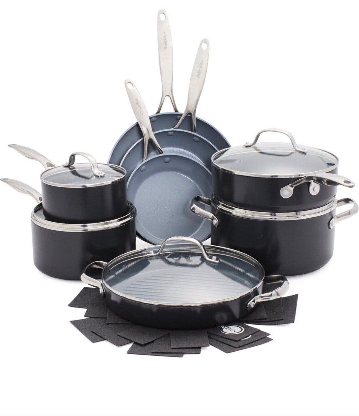 Greenpan Pannenset 15-delig - Geschikt voor Inductie, Ophalen, Pannenset, Zo goed als nieuw, GreenPan