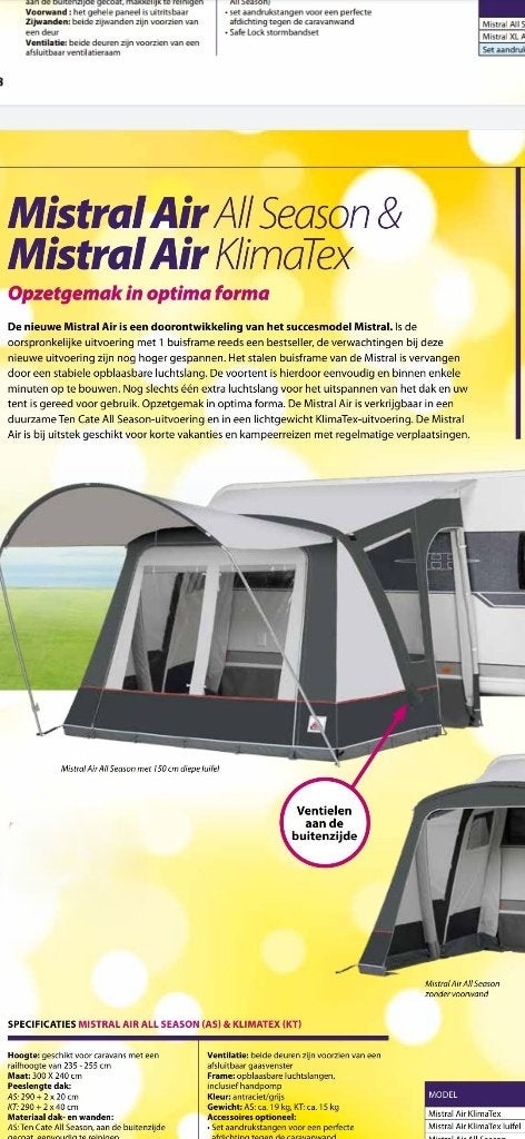 dorema mistral air all season, Caravans en Kamperen, Voortenten en Luifels, Ophalen, Gebruikt, Ten Cate All Season 240g/m2, Dorema