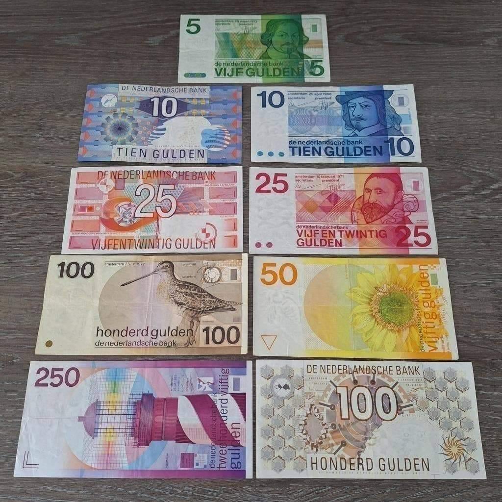 Set guldenbiljetten 5 t/m 250 gulden (9 stuks), Ophalen of Verzenden, 250 gulden