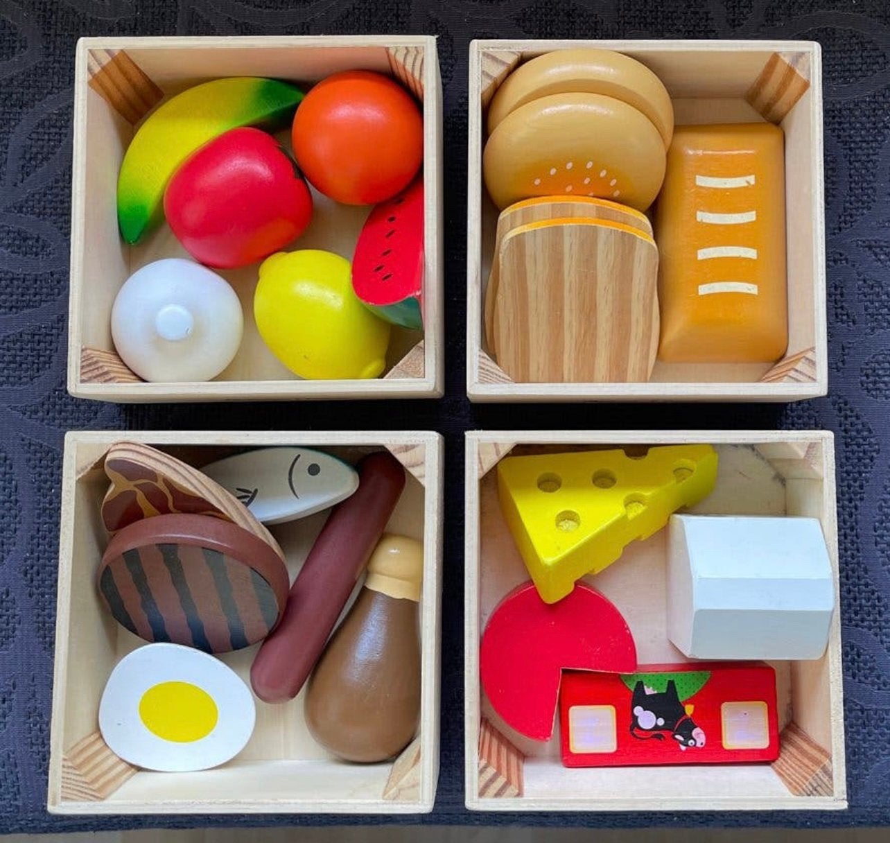 Melissa & Doug Houten Speelgoedeten - Eten in 4 kratjes, Ophalen of Verzenden, Zo goed als nieuw