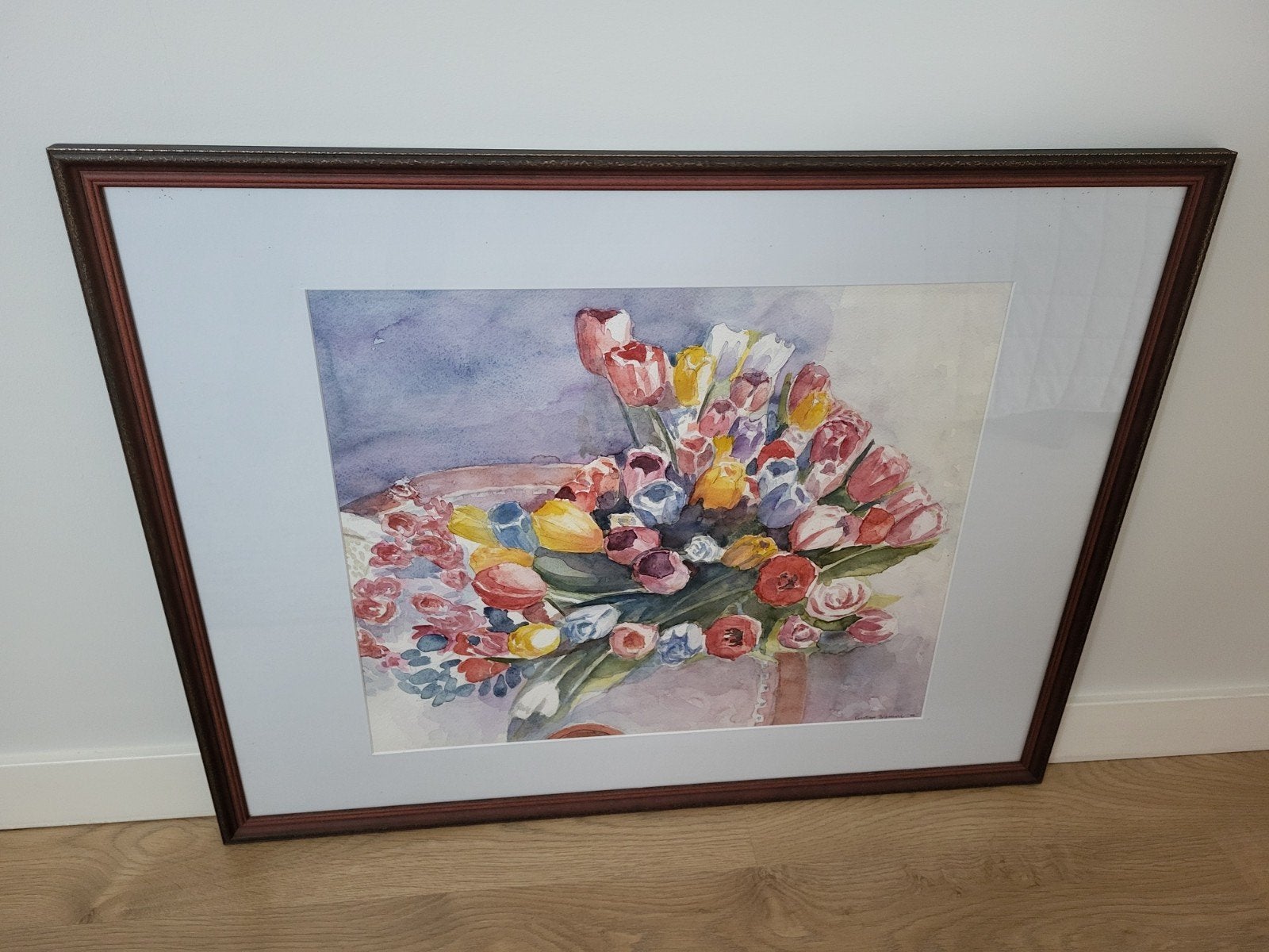 Aquarel Schilderij: Kleurrijk Boeket Bloemen Ingelijst, Ophalen of Verzenden