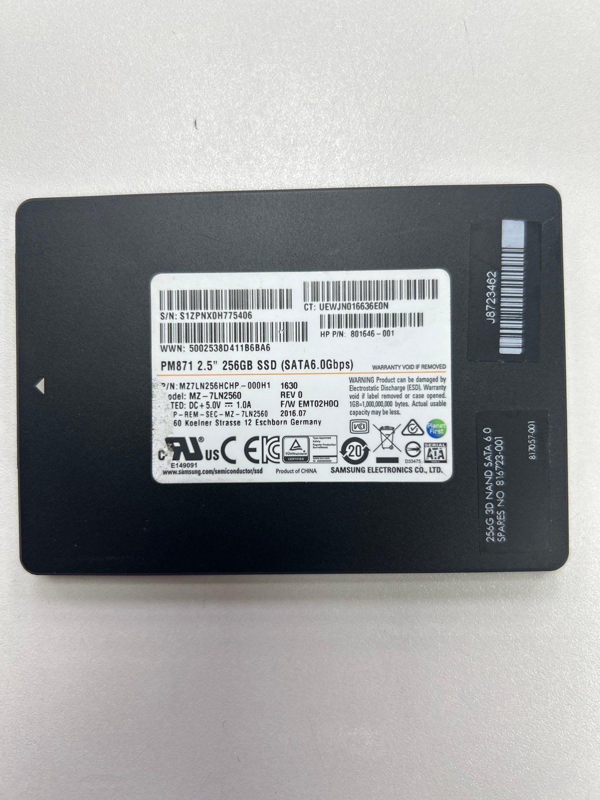 Samsung PM871 256GB SSD SATA 6.0Gbps, Computers en Software, Intern, Gebruikt, Server, Ophalen of Verzenden