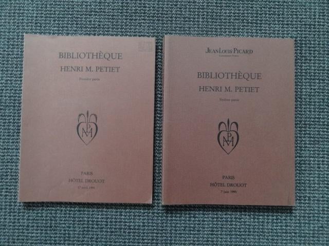 2 catalogi Bibliothèque Henri M. Petiet, boekbanden, Verzenden, Zo goed als nieuw, Grafische vormgeving