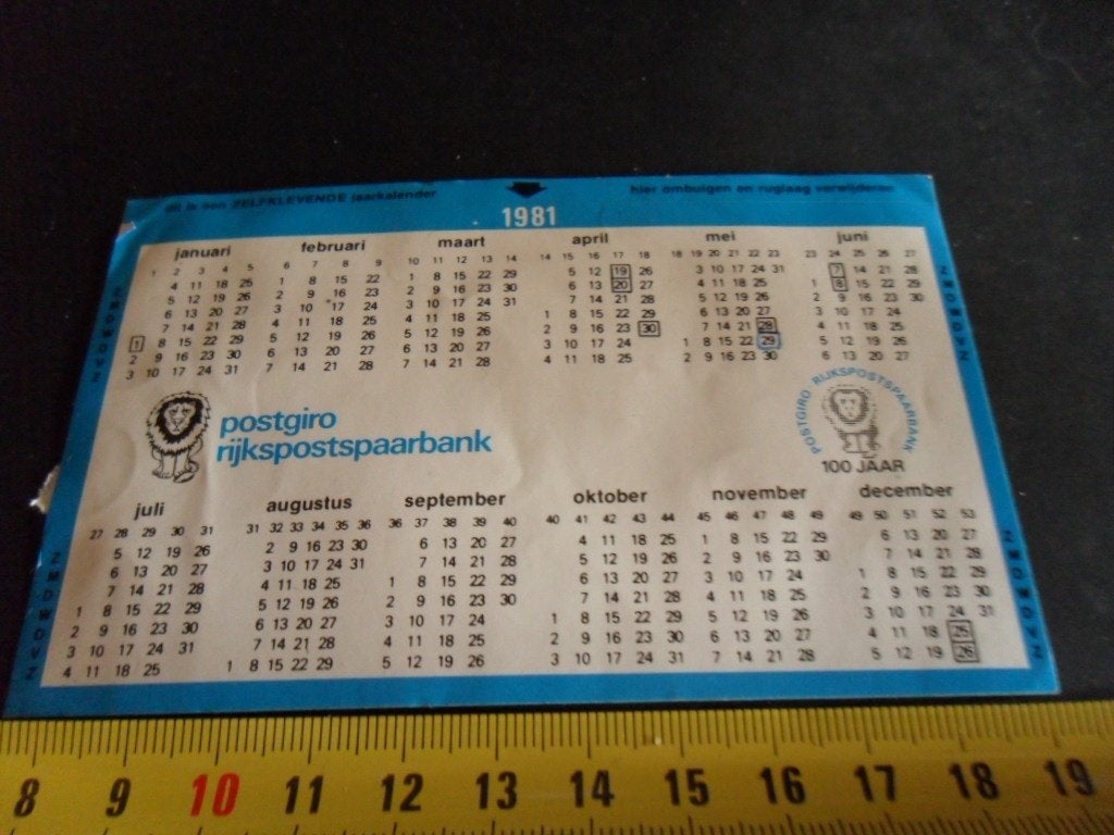 sticker Kalender 1981 Postgiro Rijkspostspaarbak, Ophalen, Zo goed als nieuw