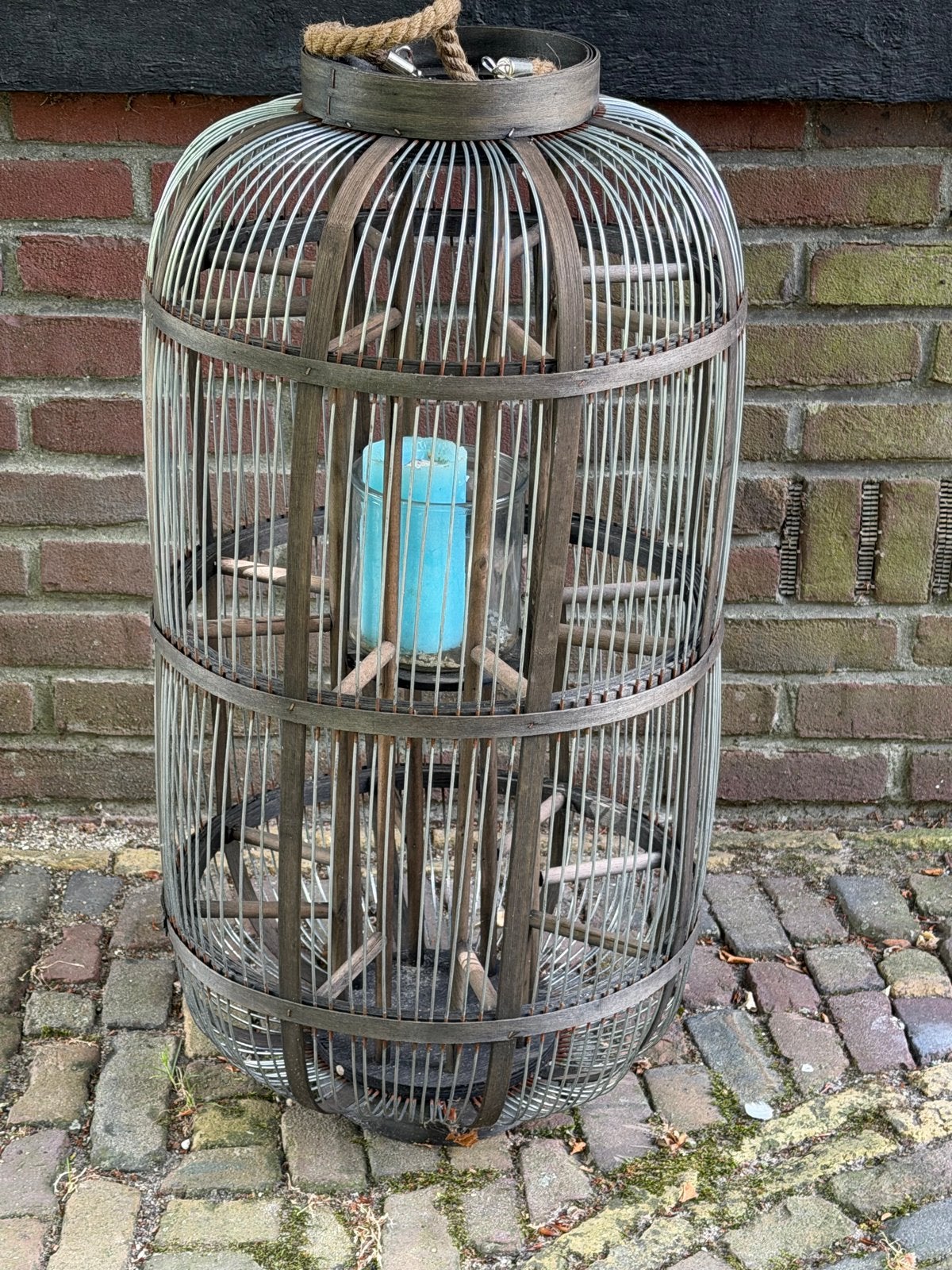 Grote decoratieve lantaarn/vogelkooi, 80 cm hoog, Ophalen, Hout, Gebruikt, Landelijk