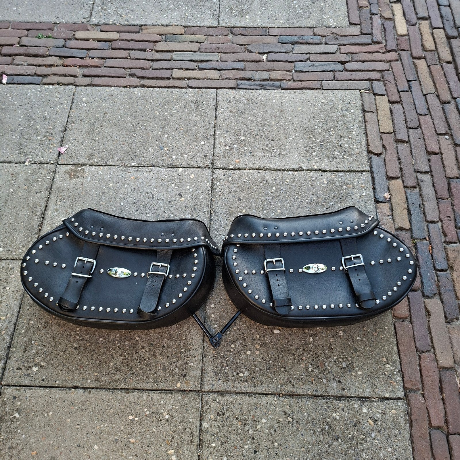 Zwarte leren zadeltassen met studs voor motor, Ophalen of Verzenden