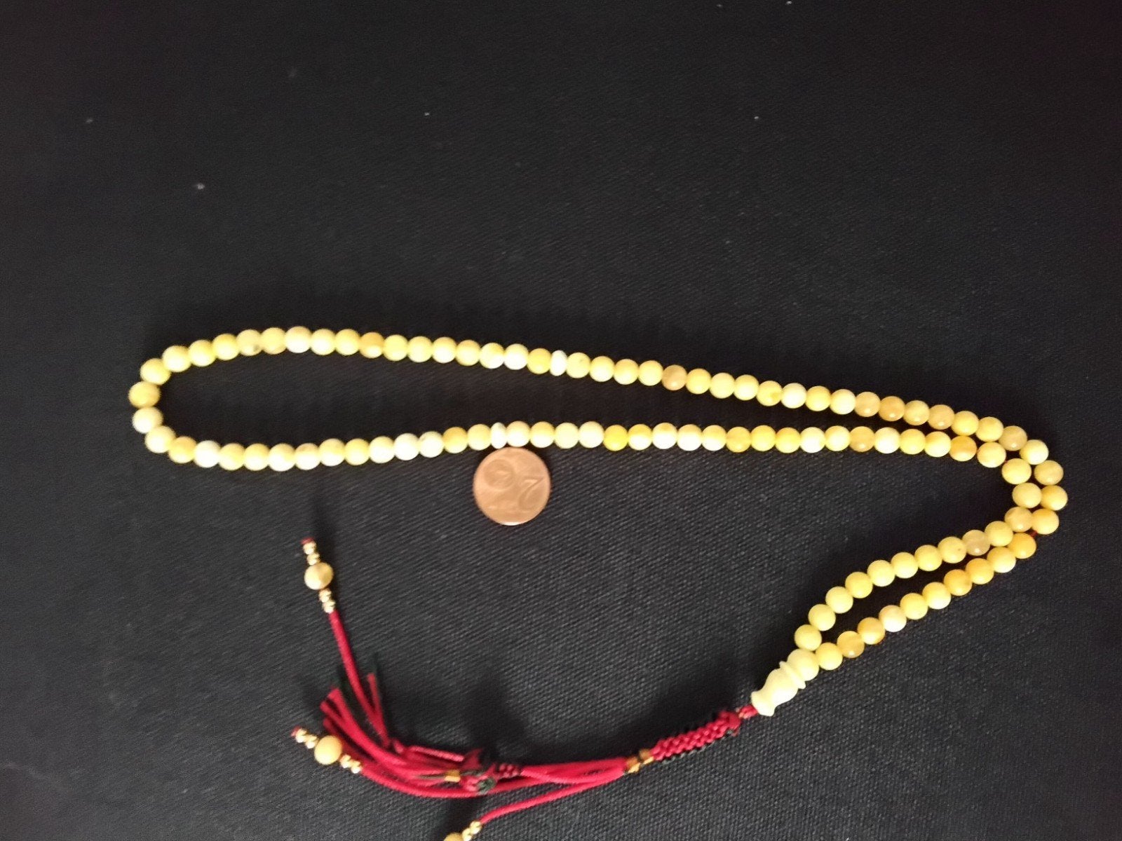 Zeldzame Geel/Wit Amber Tasbih - 99 Kralen, 5mm, 16g, Verzenden, Gebruikt, Geel, Steen of Mineraal