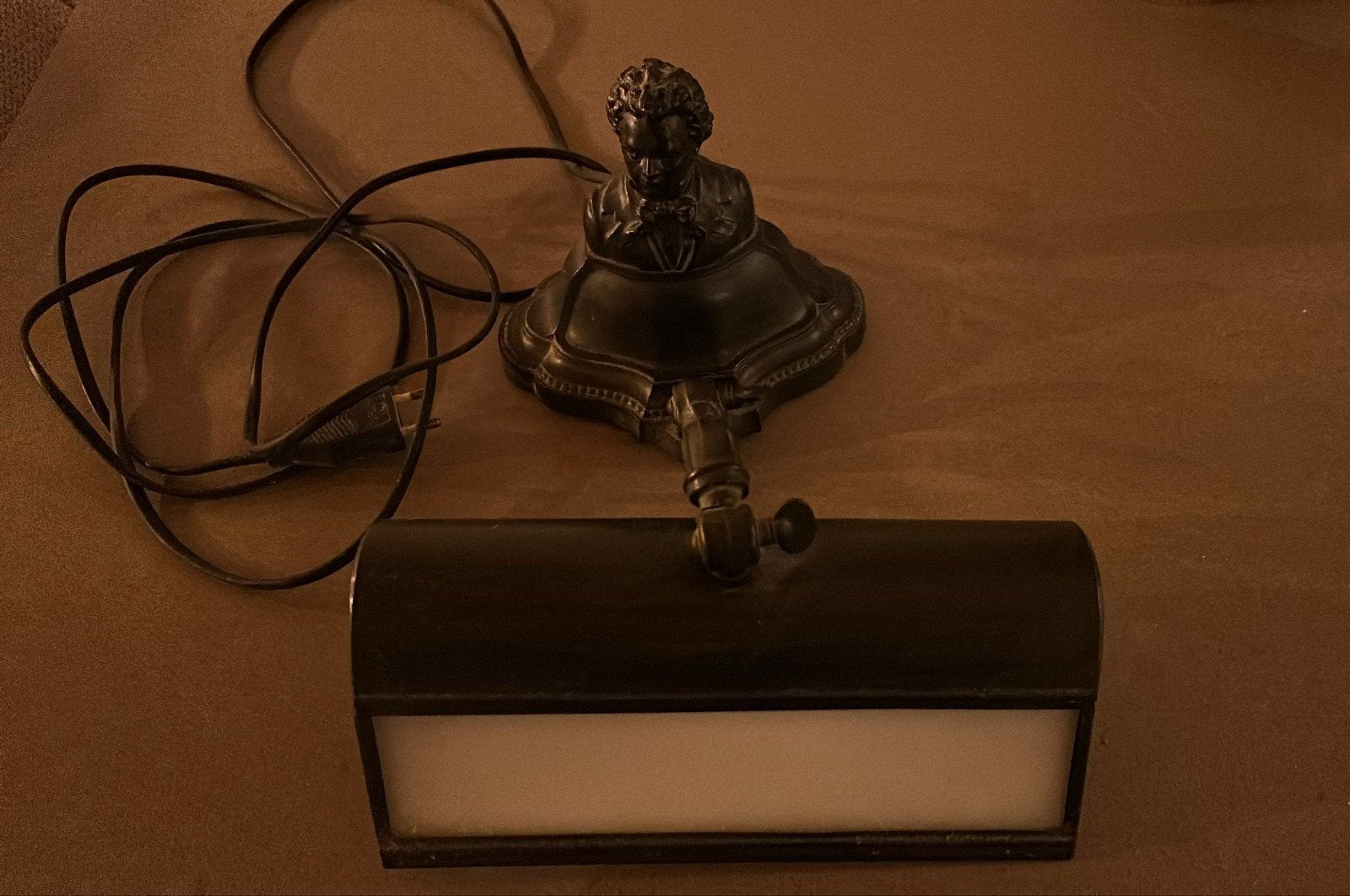 Antieke bronzen schilderijlamp met buste, Ophalen of Verzenden