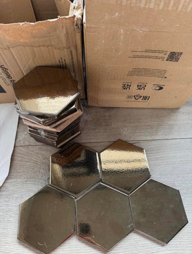Hexagon wandtegels goud, Doe-het-zelf en Verbouw, Tegels, Nieuw, Minder dan 5 m², Wandtegels, Keramiek