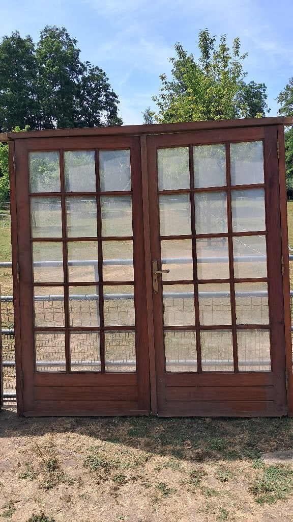 Dubbeldeuren met rasterglas, Ophalen, Gebruikt, 120 cm of meer, Buitendeur