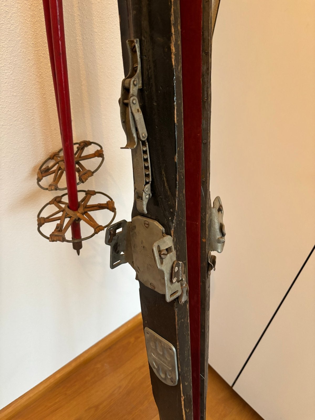 Vintage houten ski's met stokken - Decoratie, Ophalen, Gebruikt