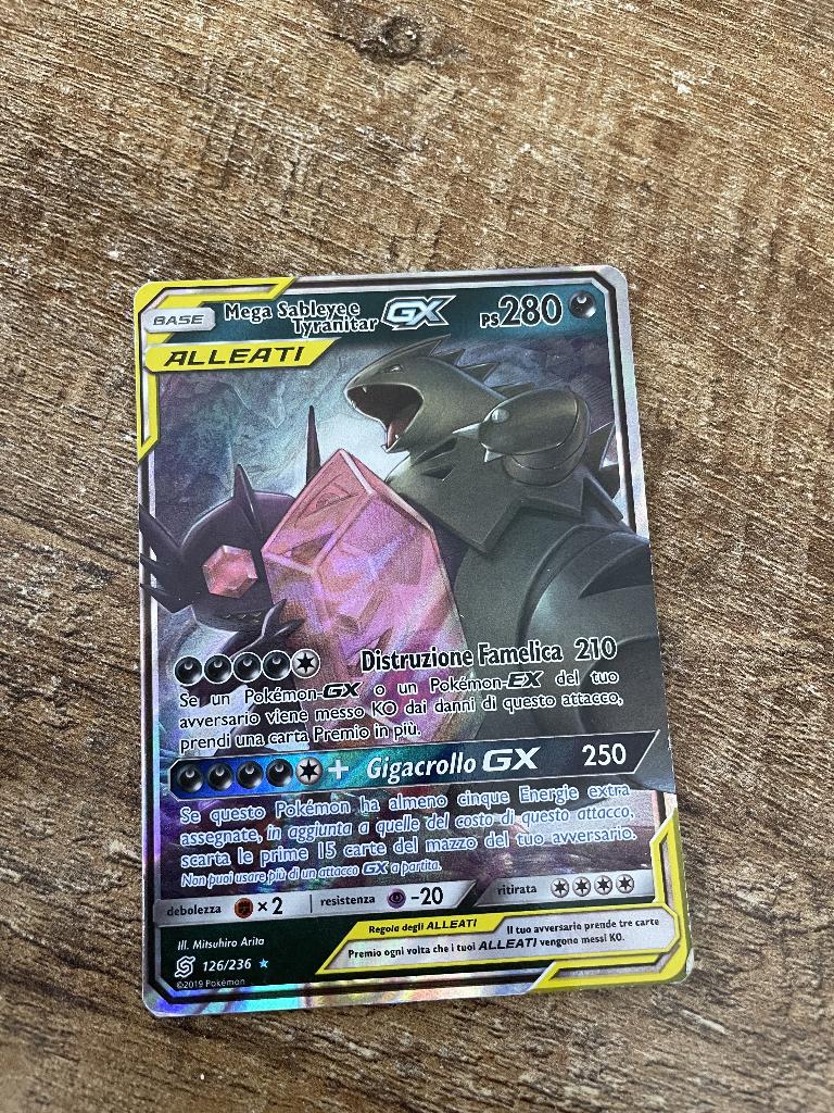 Mega Sableye & Tyranitar GX, Ophalen of Verzenden, Zo goed als nieuw, Losse kaart