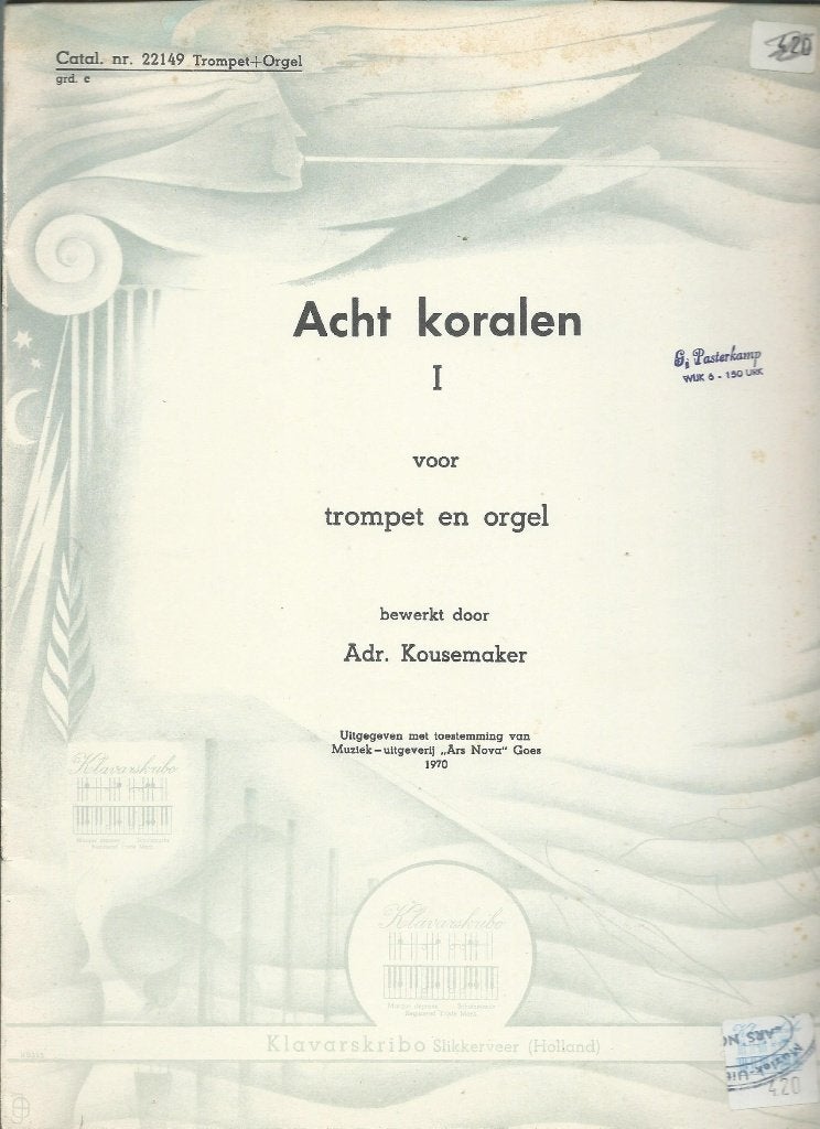 Acht koralen I (klavarskribo), Muziek en Instrumenten, Gebruikt, Ophalen of Verzenden, Artiest of Componist, Religie en Gospel