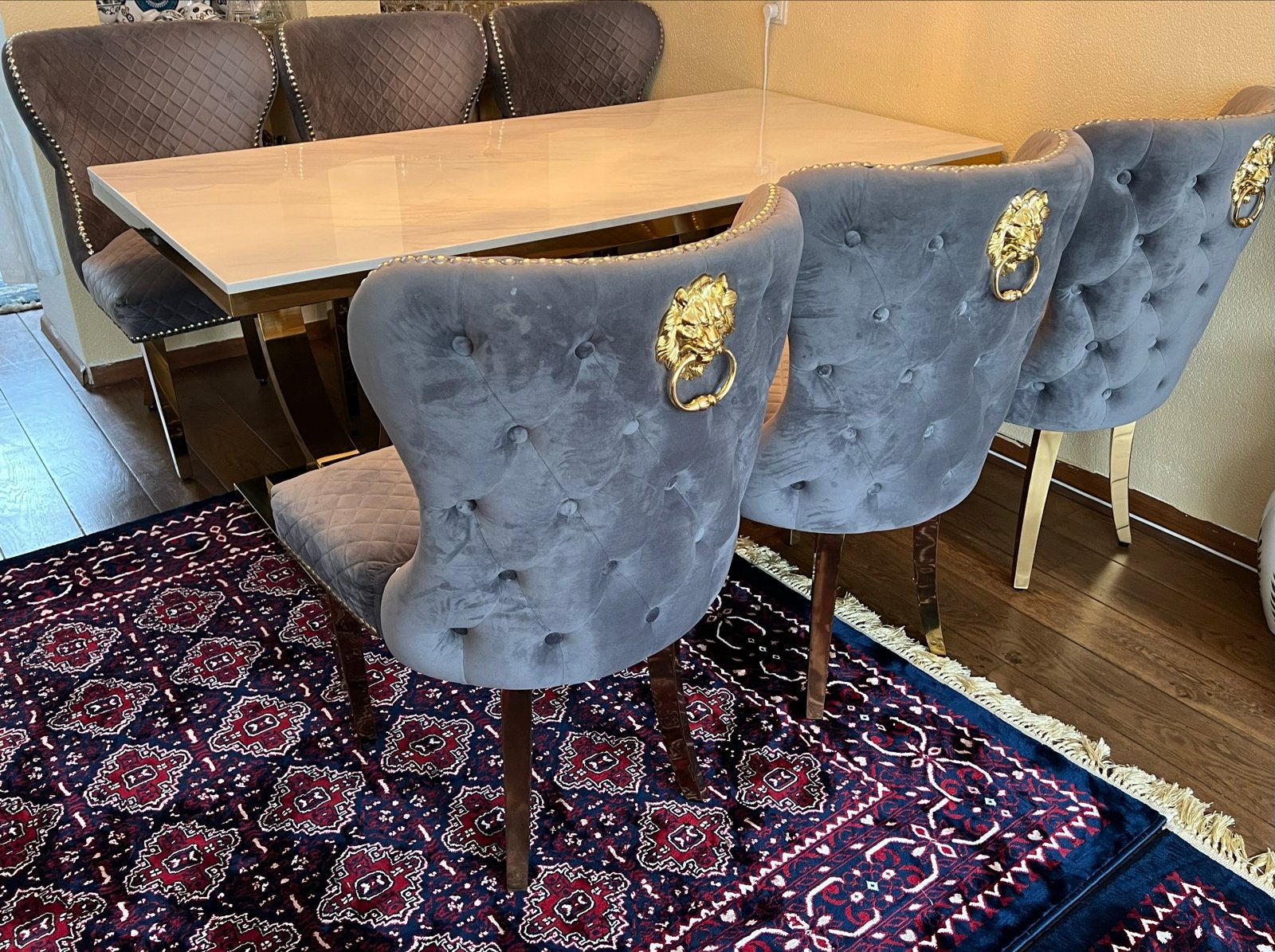 Marmeren eettafel met 6 luxe stoelen - Zo goed als nieuw, Ophalen, Overige materialen, 50 tot 100 cm, Zo goed als nieuw