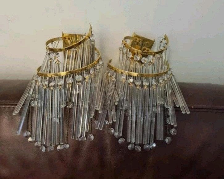 Set van 2 vintage wandlampen met glazen staafjes, Ophalen of Verzenden, Gebruikt, Glas, Vintage, Klassiek