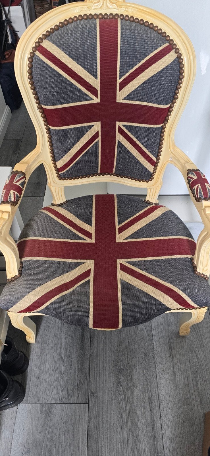 Engelse Barok Stoel met Union Jack Bekleding, Ophalen