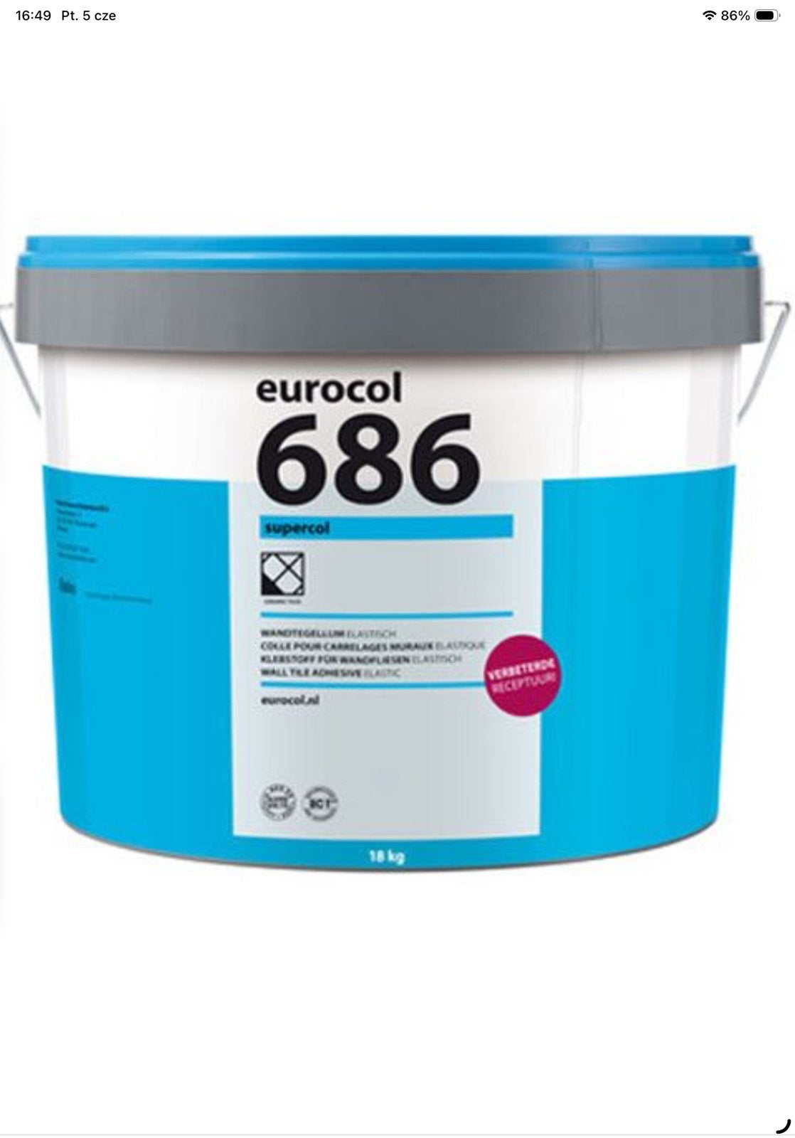 Eurocol 686 Supercol tegellijm/ 18kg, Doe-het-zelf en Verbouw, Ophalen of Verzenden, Zo goed als nieuw, Wit