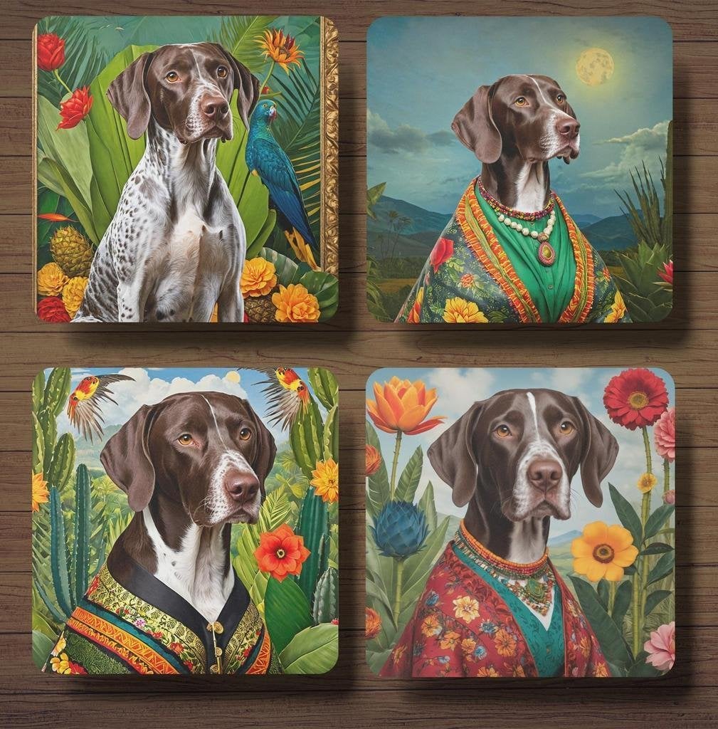 Duitse Staande Korthaar Frida Kahlo onderzetters met houder, Ophalen of Verzenden, Nieuw