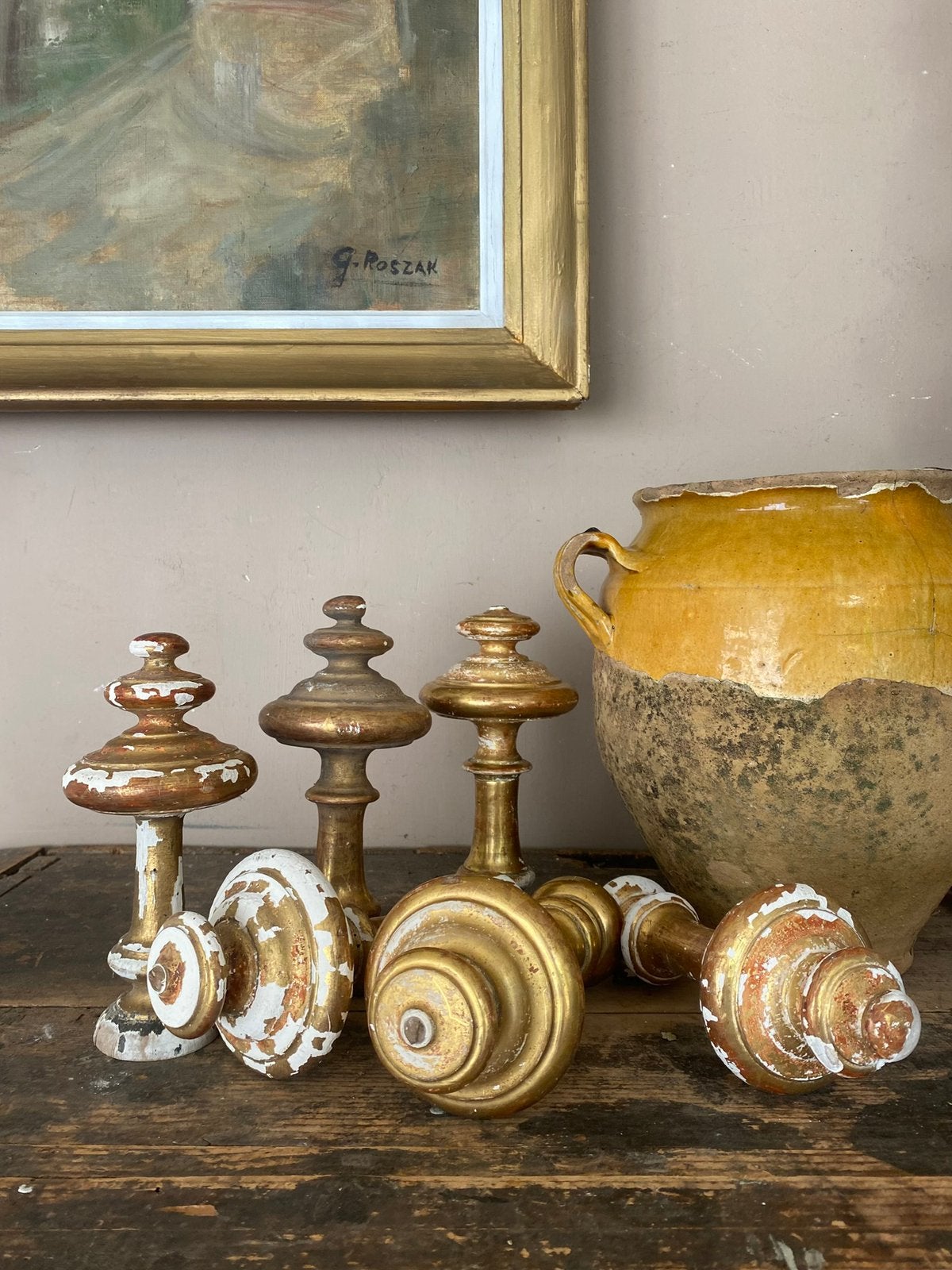 6 antiek franse verguld hout ornamenten, Ophalen of Verzenden