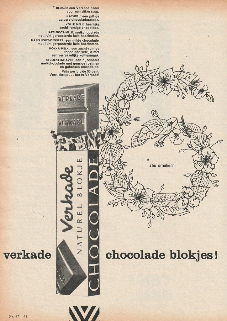 Retro reclame 1963 Verkade Zaandam zes smaken chocolade, Verzenden, Overige typen