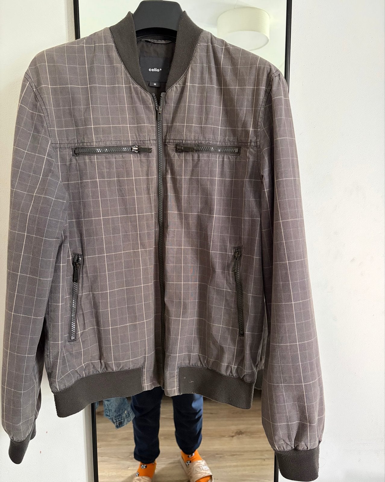 Celio* Geruite Bomberjack Maat M, Kleding | Heren, Jassen | Zomer, Gedragen, Maat 48/50 (M), Grijs, Ophalen of Verzenden