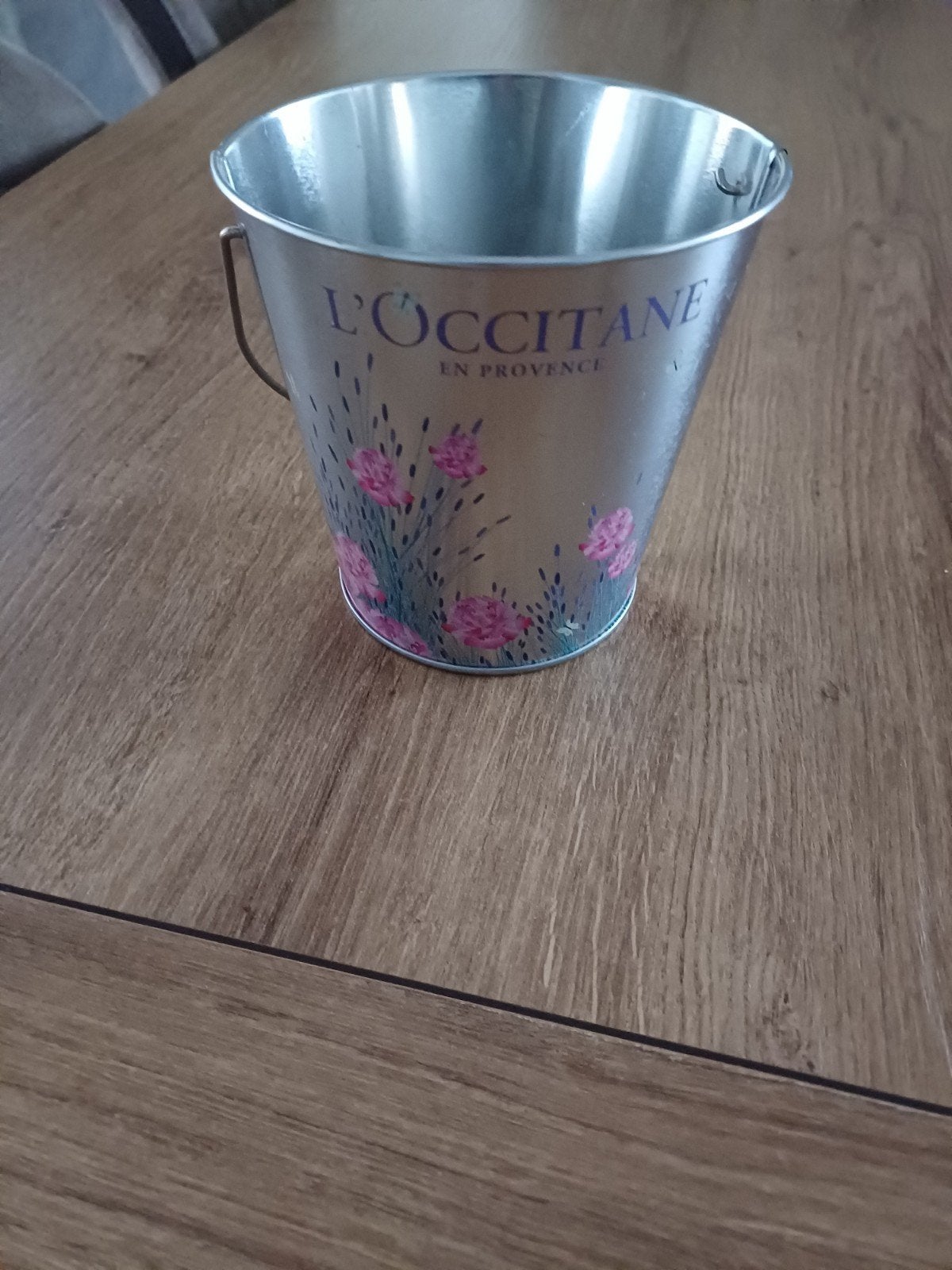 L'Occitane en Provence metalen emmer/plantenbak, Ophalen of Verzenden, Zo goed als nieuw, Aluminium