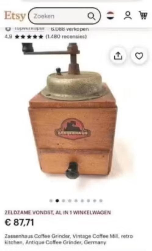 VINTAGE! Koffiemolen “Zassenhaus” uit jaren ‘40, €21,99, Antiek en Kunst, Antiek | Keukenbenodigdheden, Ophalen of Verzenden