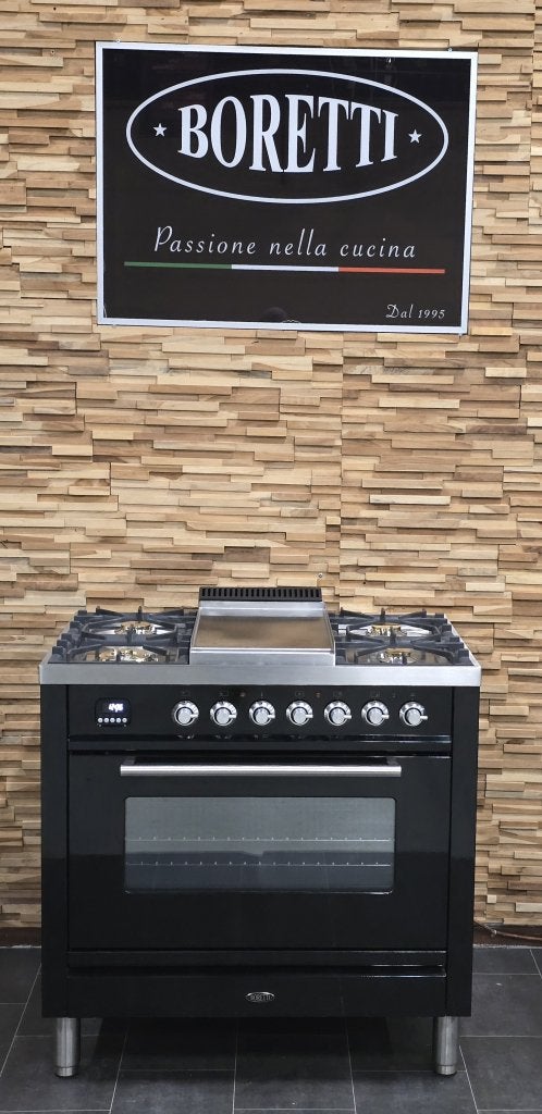 🔥Luxe Fornuis Boretti 90cm hoogglans zwart + rvs 300° oven, Niet ingevuld, 60 cm of meer, Niet ingevuld, Ophalen of Verzenden