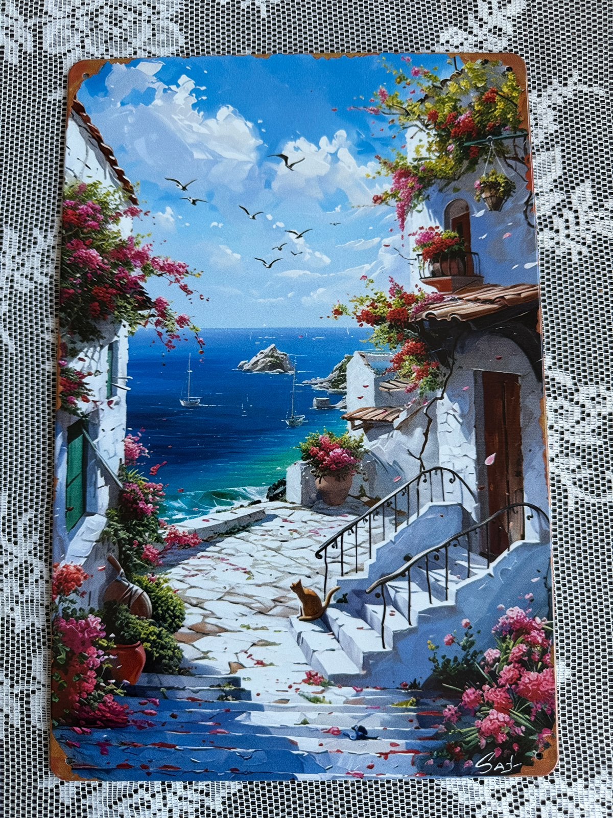 Metaalen  bordjes frans/italiaans doorkijkje, Ophalen of Verzenden