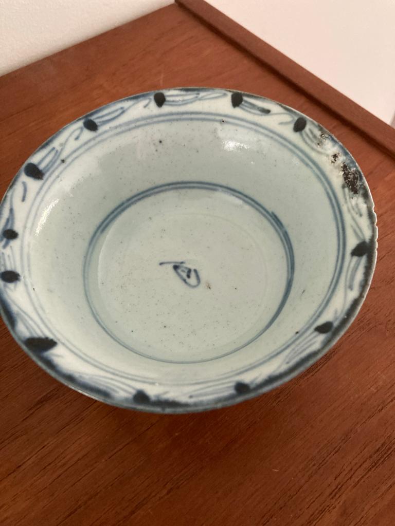 Antieke Chinese Blauw-Witte Kom met Merk, Ophalen of Verzenden