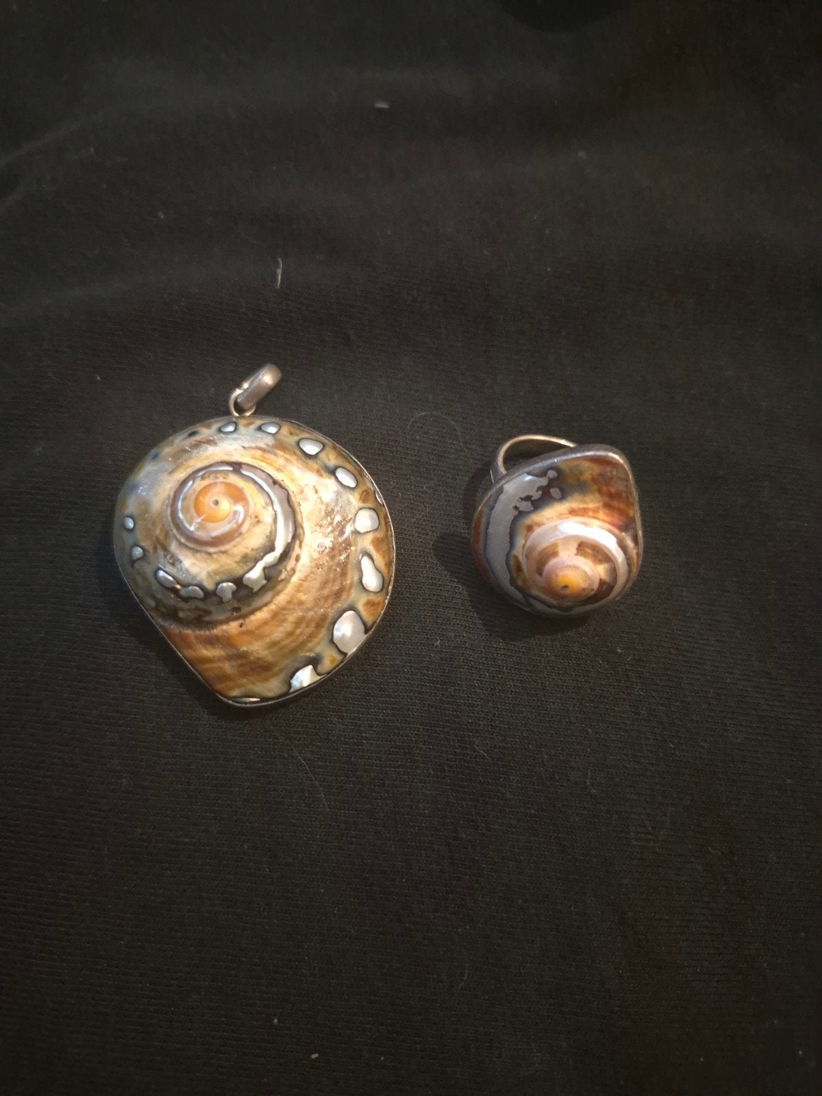 Unieke schelp hanger en ring set - 925 zilver, Gebruikt, Ophalen of Verzenden, 17 tot 18, Dame