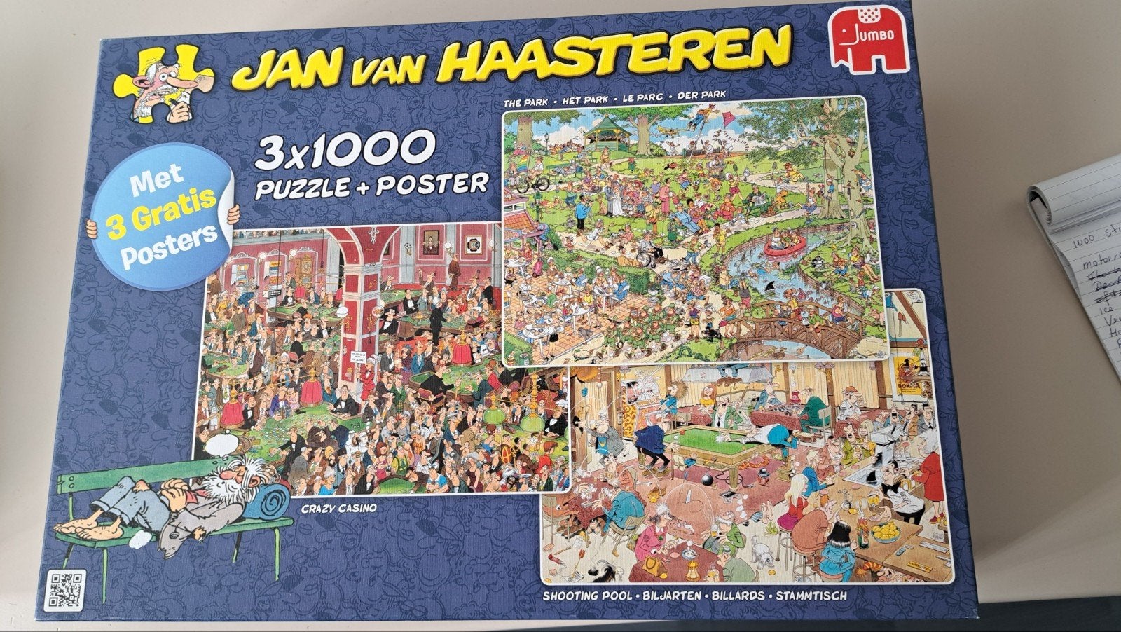 puzzels Jan van Haasteren 3 x 1000 stukjes, Ophalen, 500 t/m 1500 stukjes, Zo goed als nieuw